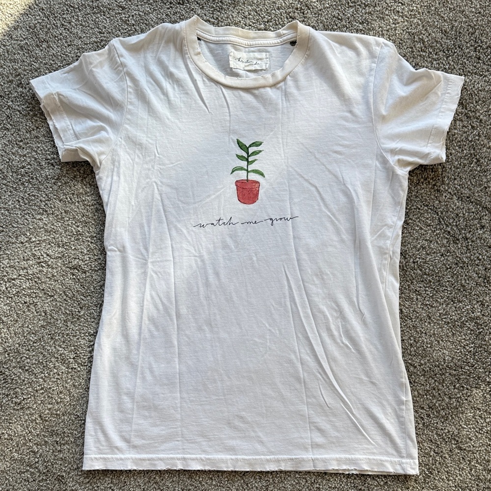 White Graphic Tee with Plant Design